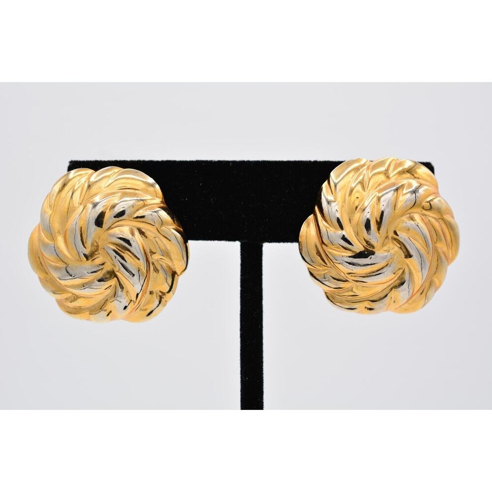 Nutri-Metics Vintage Clip On Earrings Gold Tone Round Chunky Signed 1980s BinAV
